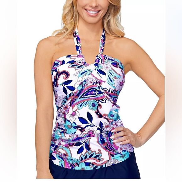 NWT ISLAND ESCAPE Women's Convertible Bandeau Tankini Top - Picture 1 of 5